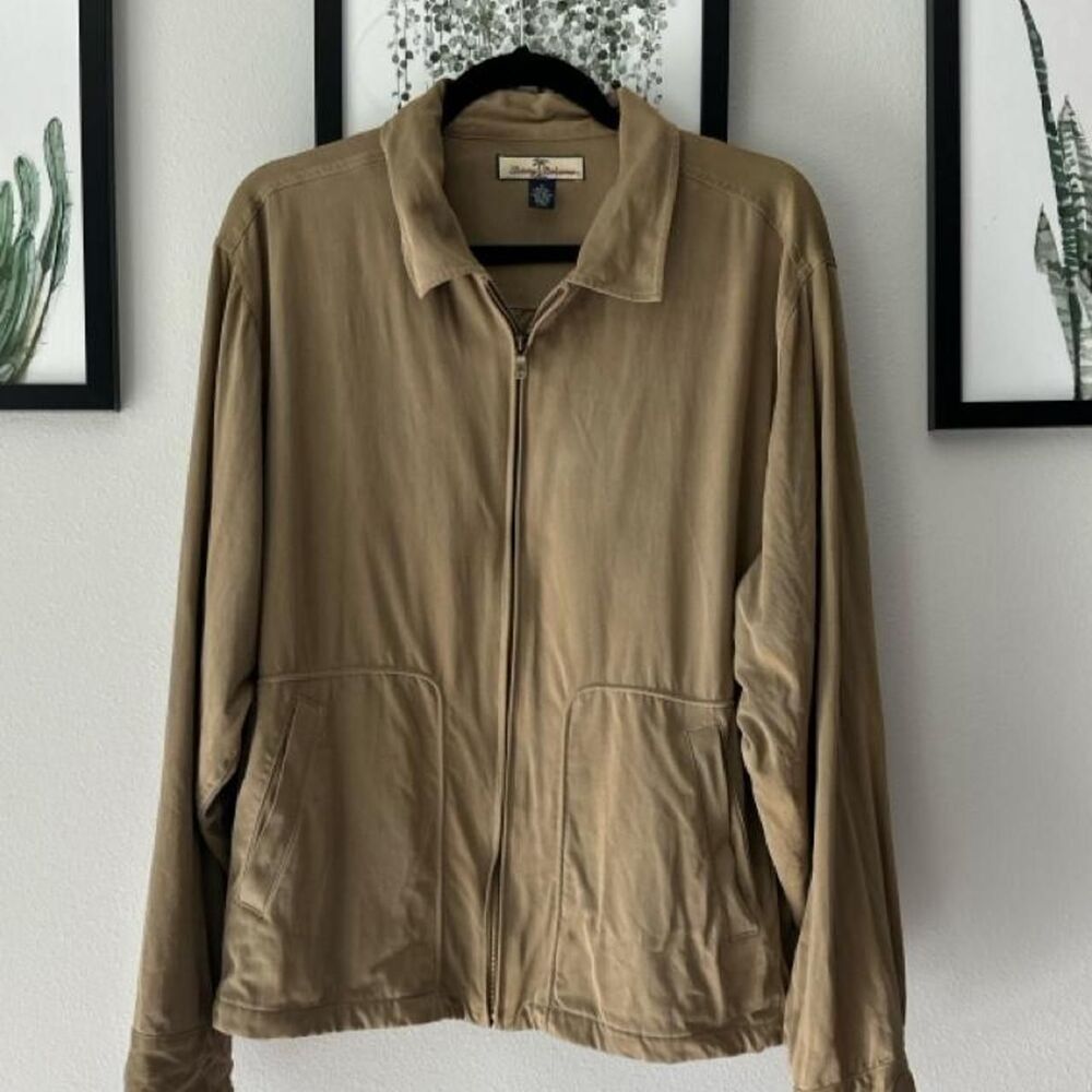 Tommy Bahama Men's Tan/Khaki Silk Zip up Jacket